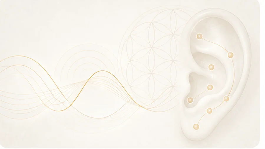 Ilustração de orelha com os pontos utilizados na auriculoterapia