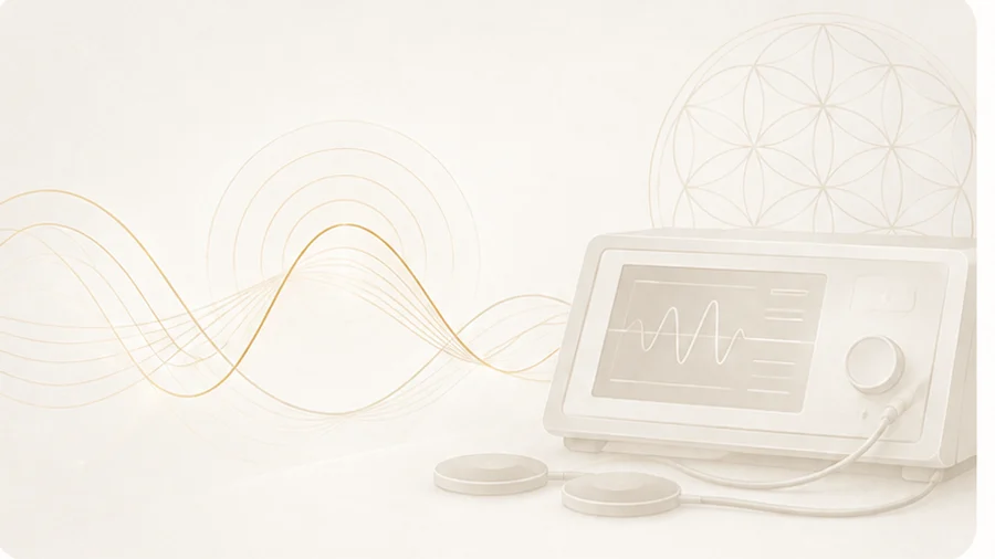 Ilustração de equipamento de biorressonância com ondas de frequência