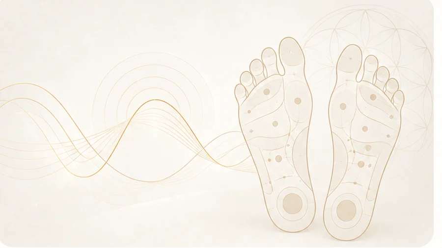 Ilustração de pés com os pontos utilizados na reflexologia